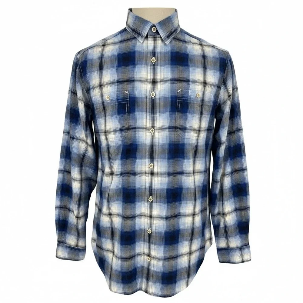 NEW ROWM Shirt Tall Man Men's LT Blue Plaid Long Sleeve Dillards